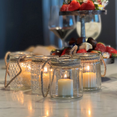 5 Piece Nautical Rope Rimmed Candle Lanterns, 3.5"