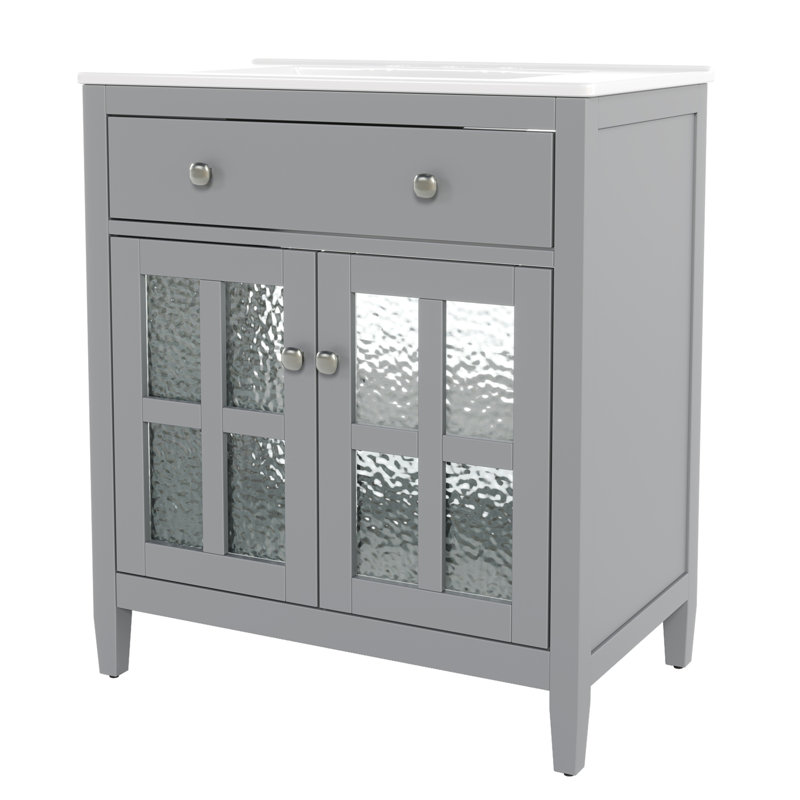 Meuble-lavabo 30 po avec lavabo en céramique, Gris