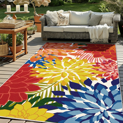 ZonLi Tropical Floral Indoor/Outdoor Rug, 5' x 8', Multicolored, Waterproof, Washable, Non-Slip