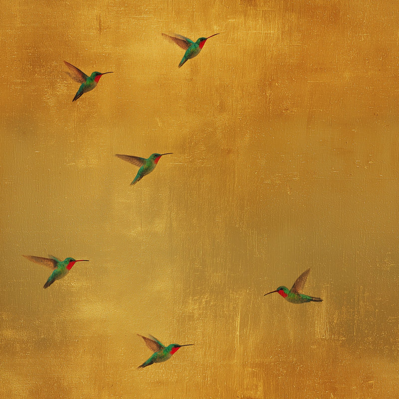 Papier peint à motif de colibris or métallique, Peel and Stick