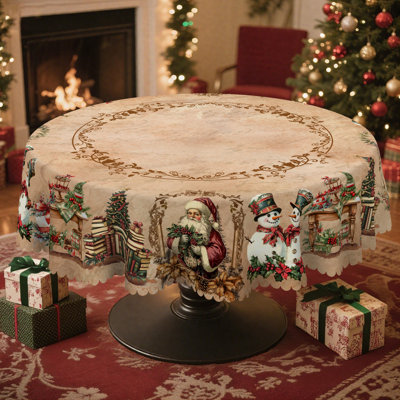 Nappe rétro en polyester à motif de Noël lavable