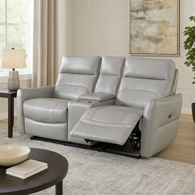 Causeuse inclinable électrique Teren, 63 po, cuir fleur gris, cuphoders