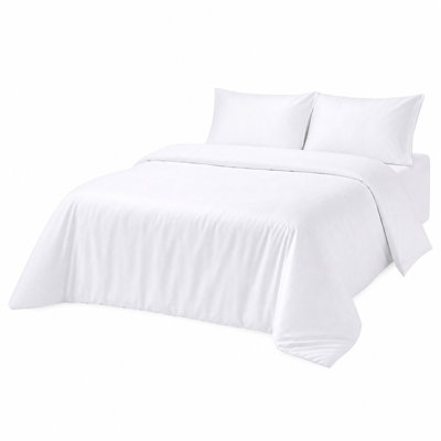 Ensemble de draps 4 pièces en coton égyptien blanc King, linge de lit haut de gamme, doux et respirant, comprenant un drap-housse à poches profondes, un drap plat et deux taies d'oreiller pour un confort optimal toute la nuit.
