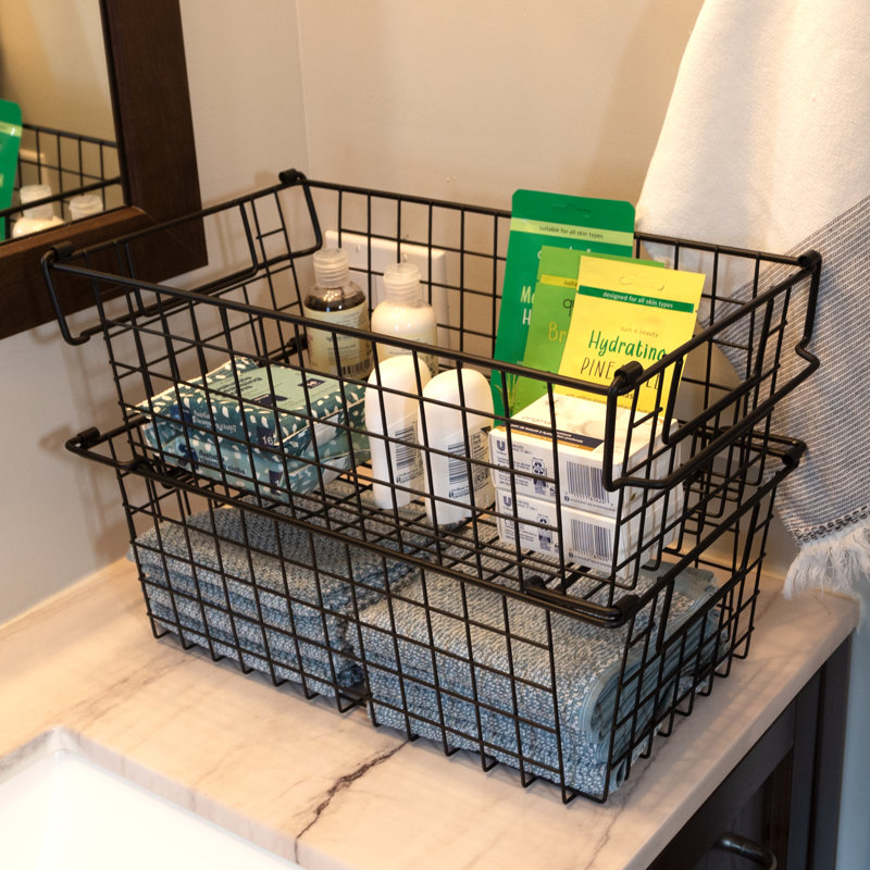 Stackable Metal Storage Baskets, Black, 5.5" H x 9" W x 16" D