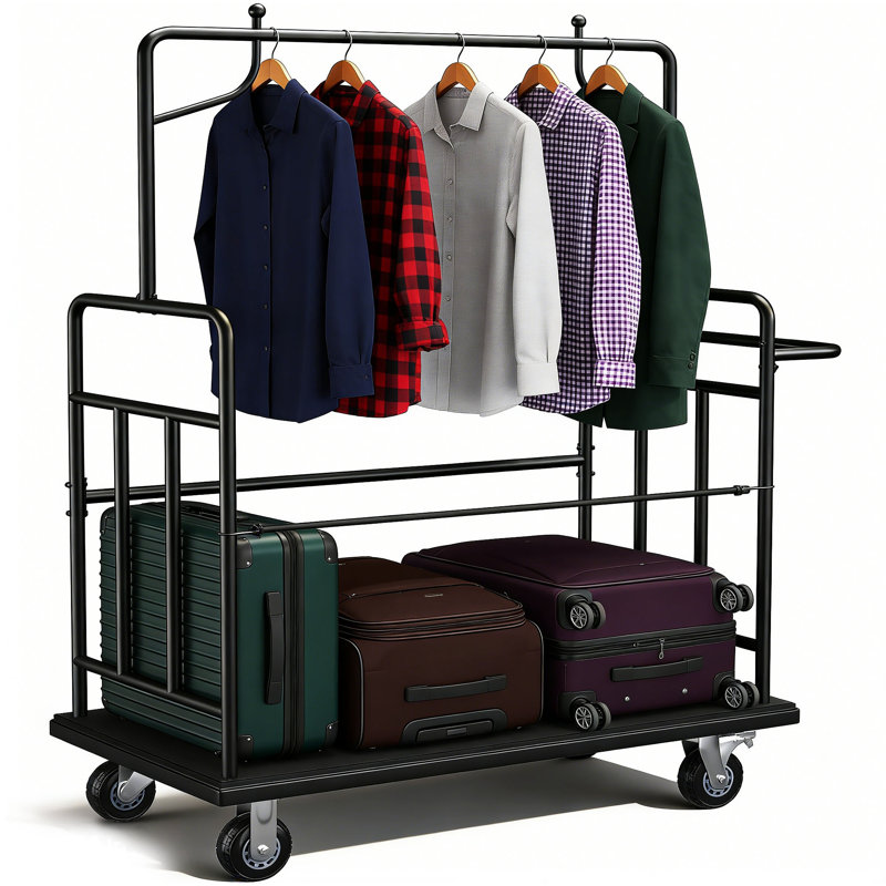 Chariot à bagages commercial de 65,15 po x 42,51 po H 65,15 po, capacité de charge de 1 300 lb, chariot pour hôtel avec roues silencieuses de 5 po et plateforme en moquette noire