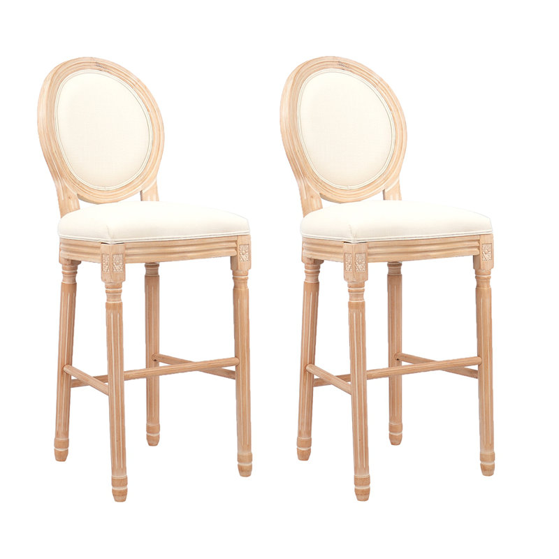 Ensemble de 2 tabourets en bois avec sièges rembourrés French Country