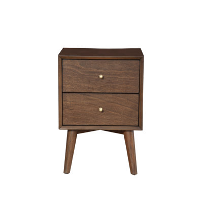  Flynn Walnut Mid Century Modern 2 Drawer Mahogany Nightstand with Felt Lining