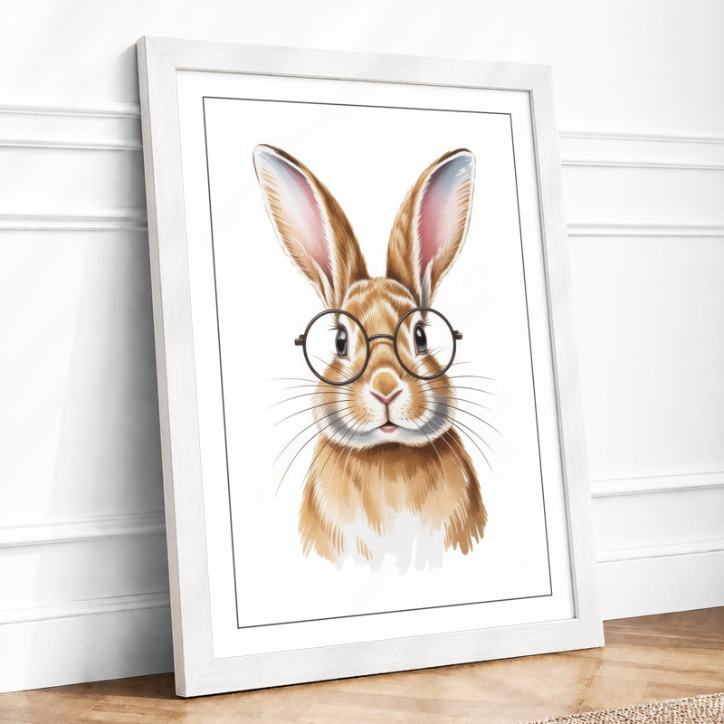 Spectacled Rabbit Boho - Framed Print, A4 - 29.7 x 21.0 cm, White