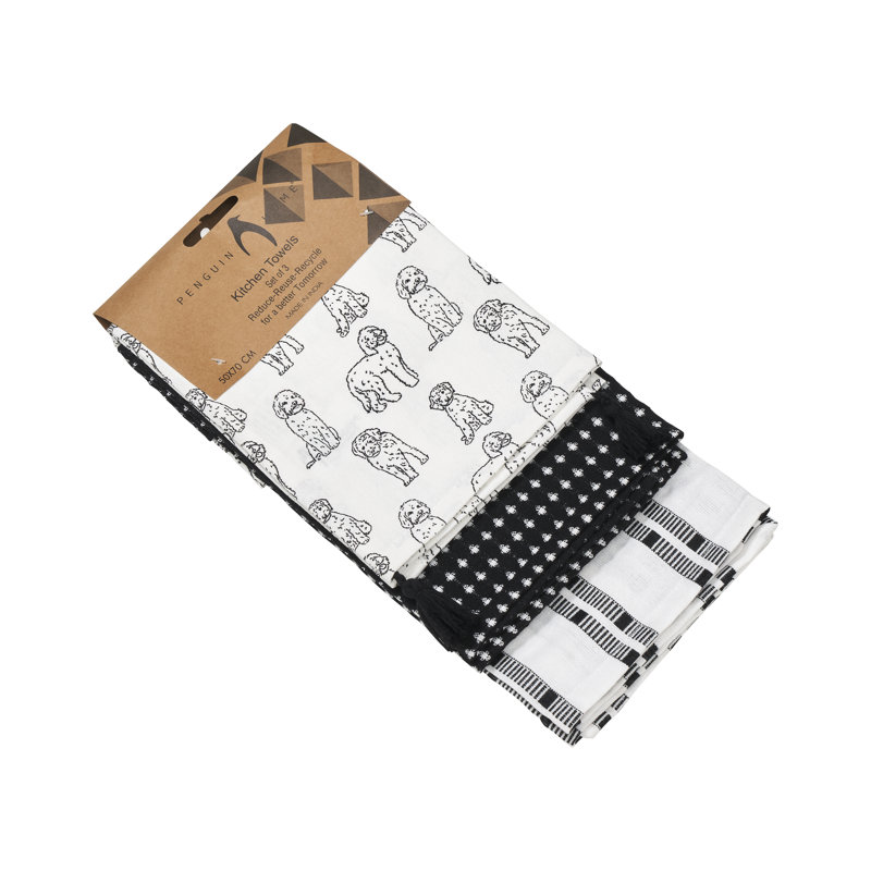 Tea Towel Kitchen Towel, 3, Black/White