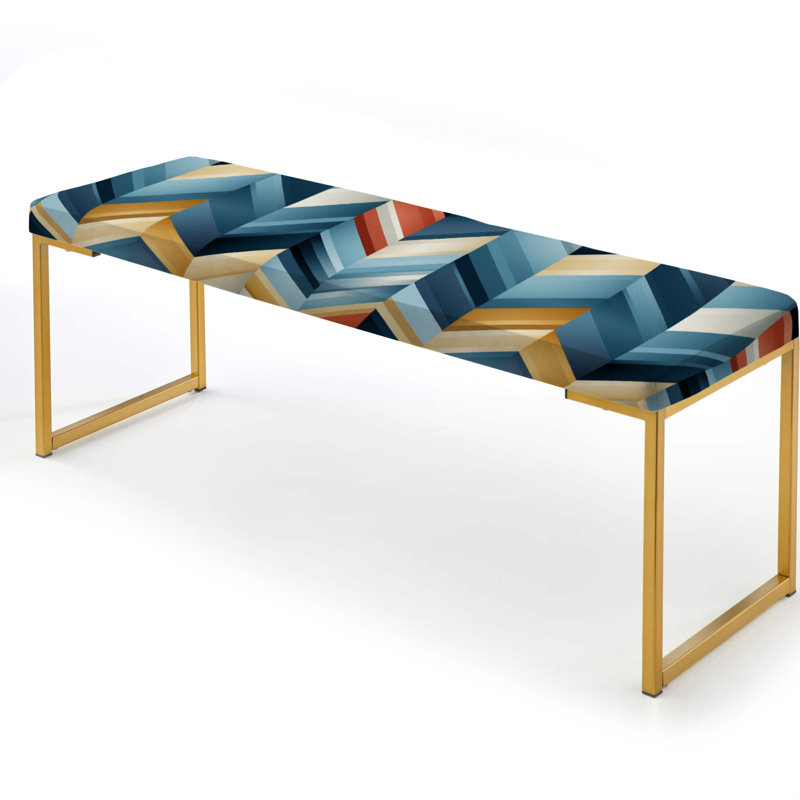 Blue And Golden Geometric Chevron - Geometric Upholstered Gold Bench