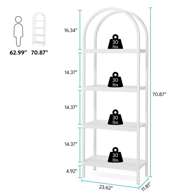 Bibliothèque 70,8 "de haut avec structure en métal, white