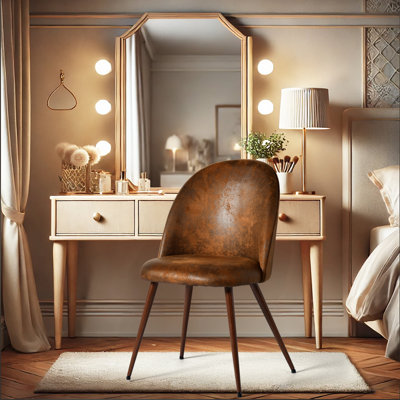 Élégant fauteuil de coiffeuse rembourré avec des pieds en métal de noyer à haut dossier pour le maquillage de la chambre à coucher et le salon