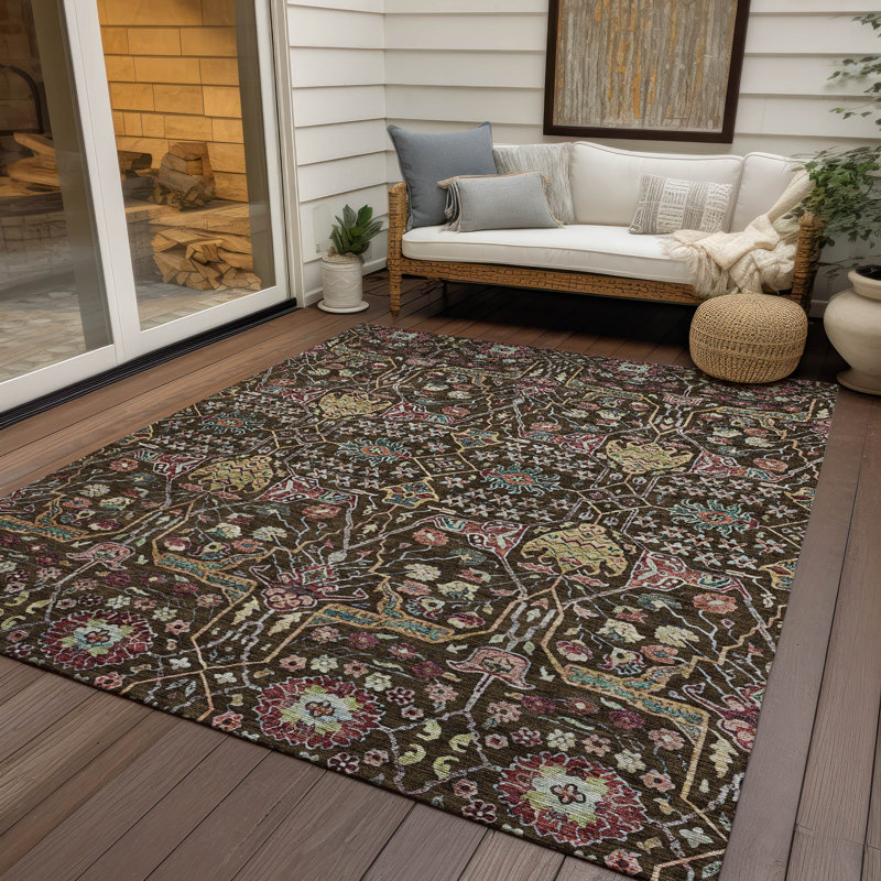 Leon Brown Washable Indoor-Outdoor Rug - , 9' x 12'