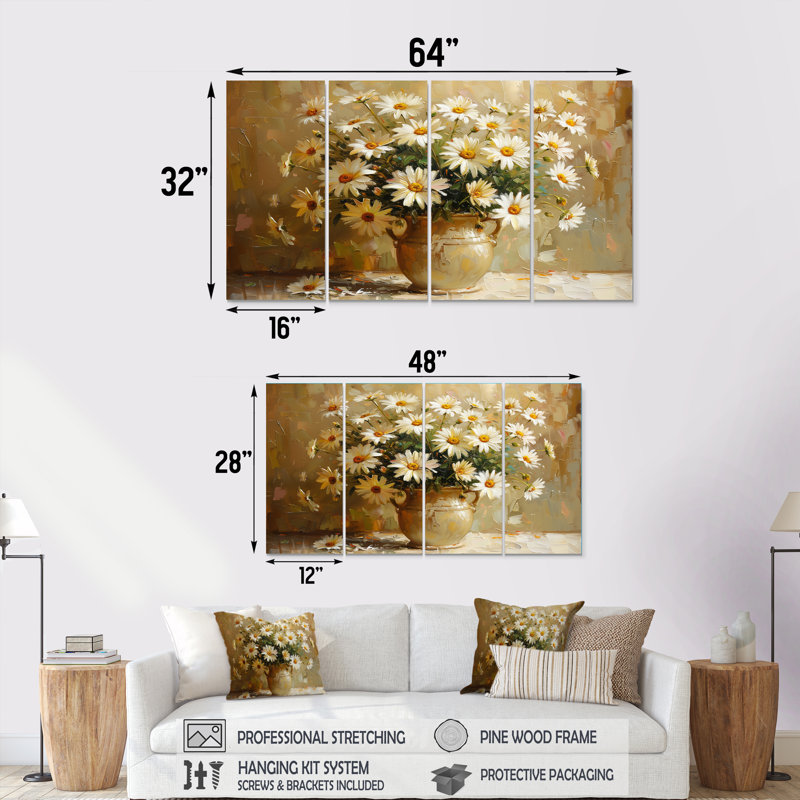 Still Life White Yellow Daisies Bloom - Daisies Wall Art Set, 28" H x  48" W