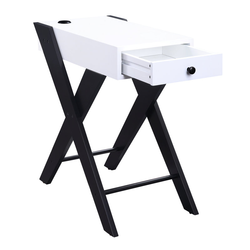 Table Hip blanche et noire avec fonction de chargement et compartiment de rangement dissimulé chic avec espace de tiroir dissimulé pour une apparence propre