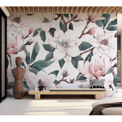 Papier peint floral - Magnolias aquarelle
