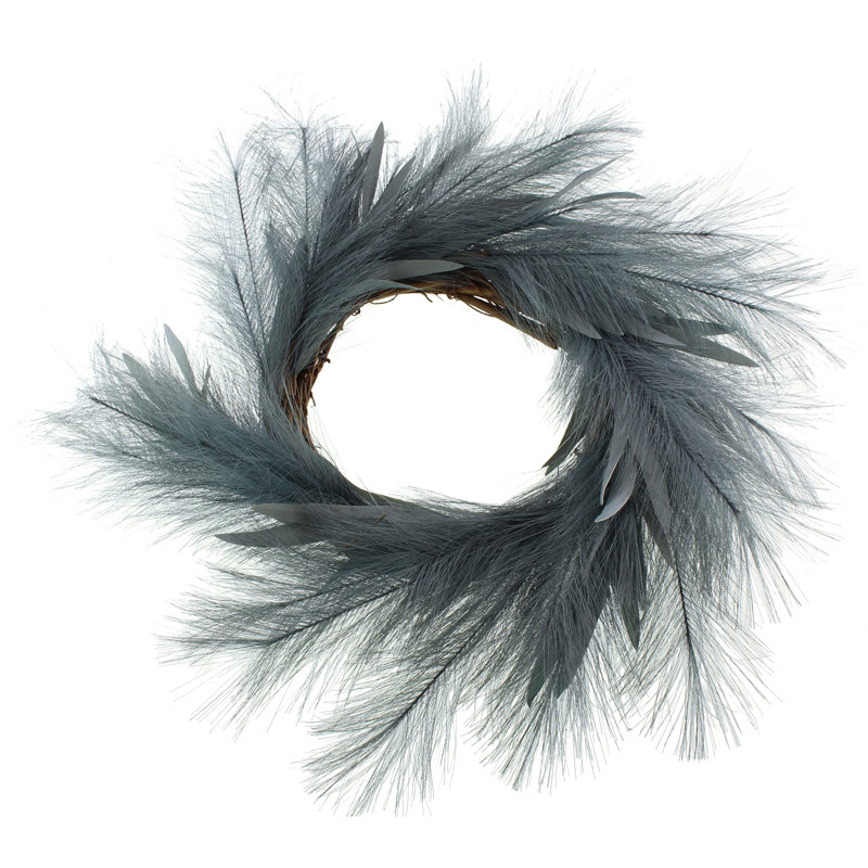 Faux Pampas Polyester 58cm Wreath, Blue
