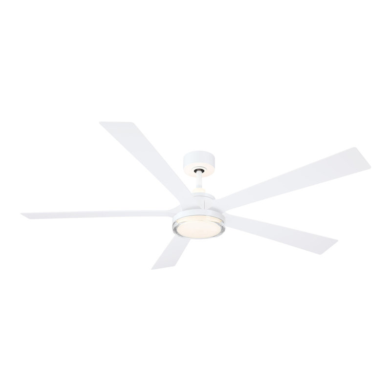 TorchAire 64 inch Indoor/Outdoor Ceiling Fan with LED CCT Select Light Kit - Matte White with Matte White blades, White