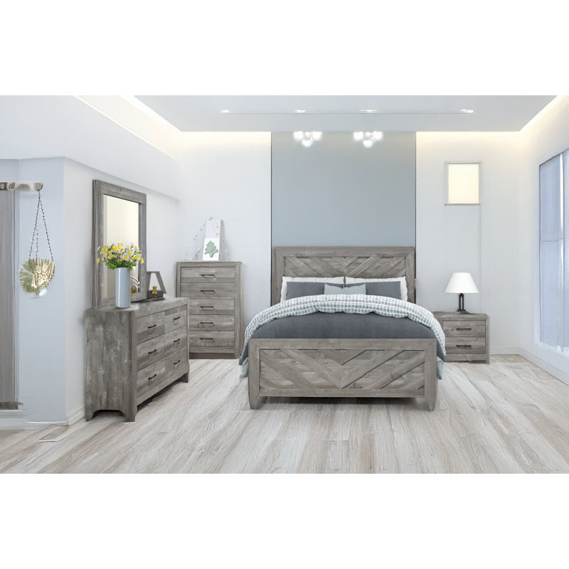 Ensemble de chambre à coucher Sibby, Double, Gris rustique
