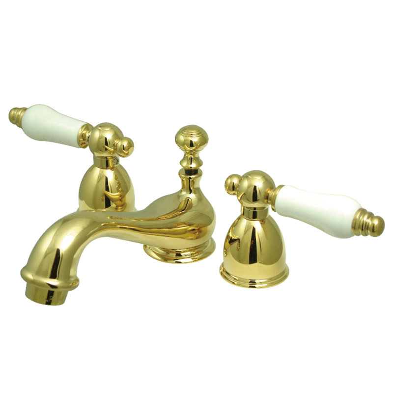 Vintage Lavatory Widespread Bathroom Faucet with Drain Assembly, Polished Brass