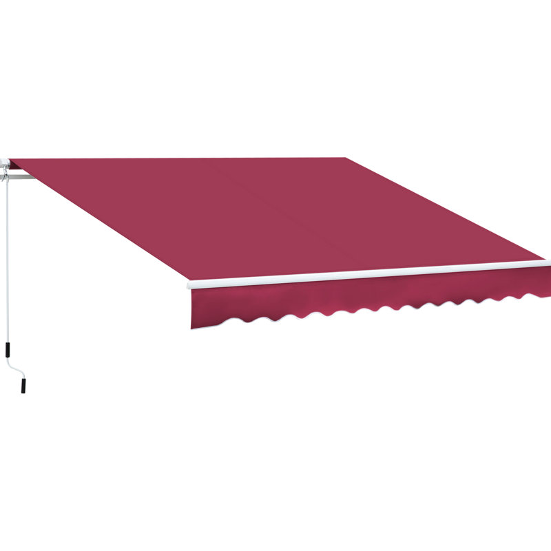 Auvent rétractable 12 pi x 8 pi, patio 280G / M & Water - Tissu, cadre en aluminium pour terrasse, balcon, cour, manivelle pour abri de soleil rouge. Pont de terrasse