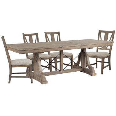 Extendable Trestle Dining Table With 4 Side Chairs