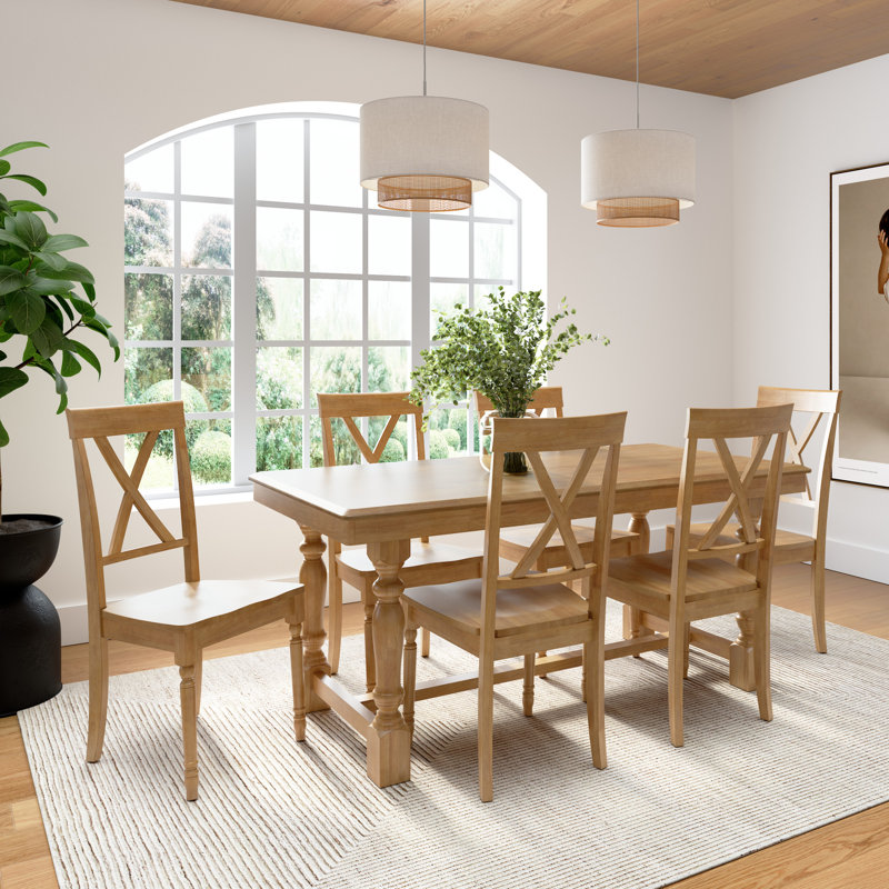Sterling 67W Farmhouse Squire Trestle Dining Table With 6 Cross Back Dining Chairs, Brown