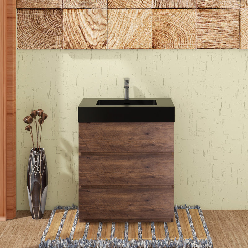 Ensemble de meuble-lavabo simple Guxim, Noir, Brun