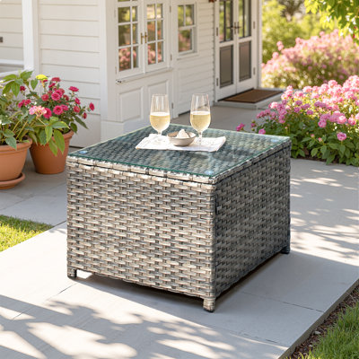 Grano Square Outdoor Tempered Glass Rattan Coffee Table