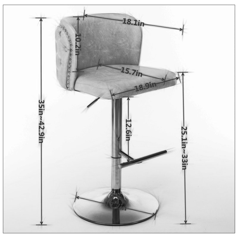 Jeneanne Swivel Upholstered Adjustable Height Counter Stool, Dark Gray Leather, Gold