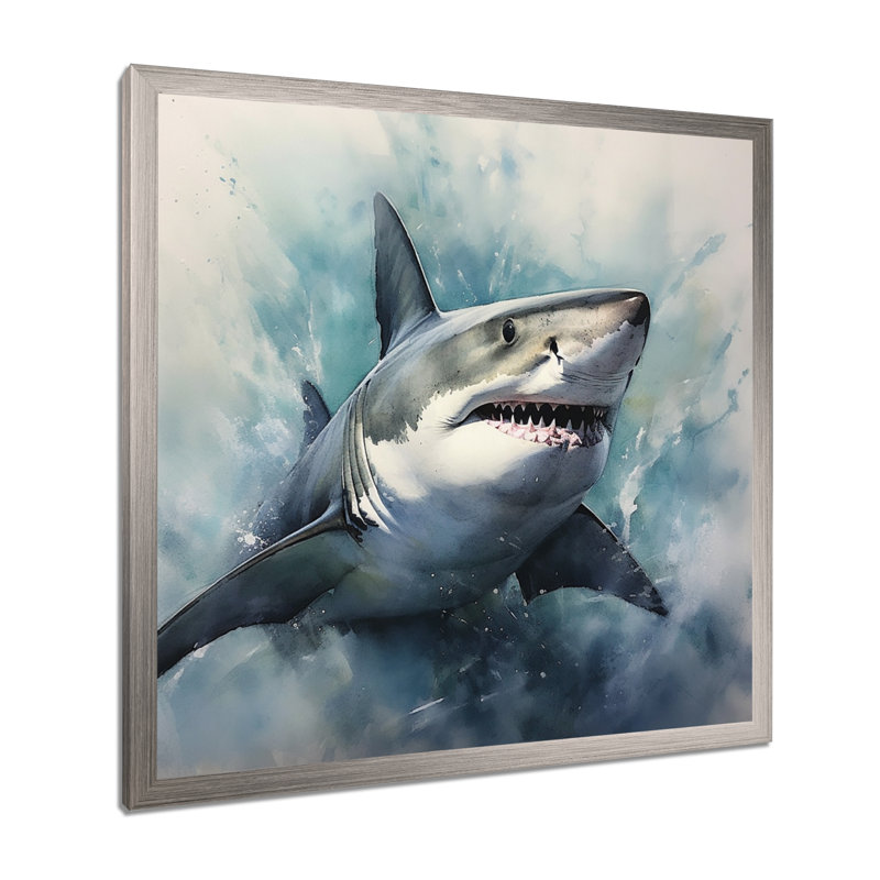 Fierce Shark II - Shark Canvas Prints, Silver Single Picture Framed, 36" H x 36" W x 1.5" D