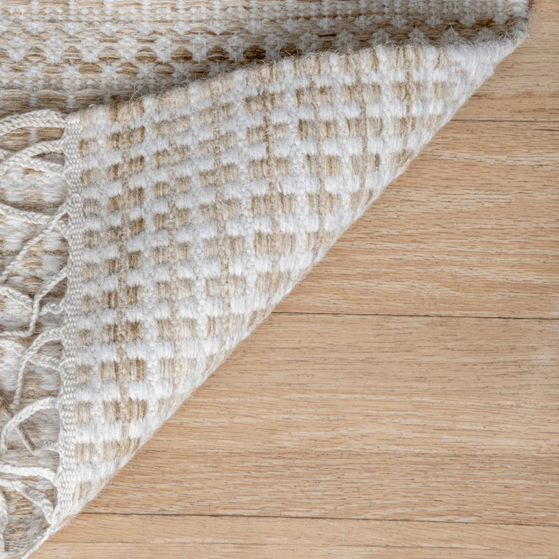 Striped Hand-Knotted Beige Area Rug, Rectangle 5' x 8'