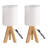 15" H Natural Wood Fabric Table Lamp With Rocker Switch (Set Of 2)