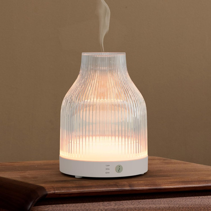 Elegant Glass Reservoir Essential Oil Diffuser 200ML, One Button Control Glass Diffuser With Rainbow Colours For Home Office Bedroom Gift