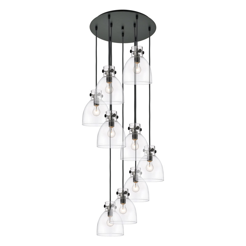 Luminaire suspendu grappe 9 lumières Amrith, Clair, Noir mat