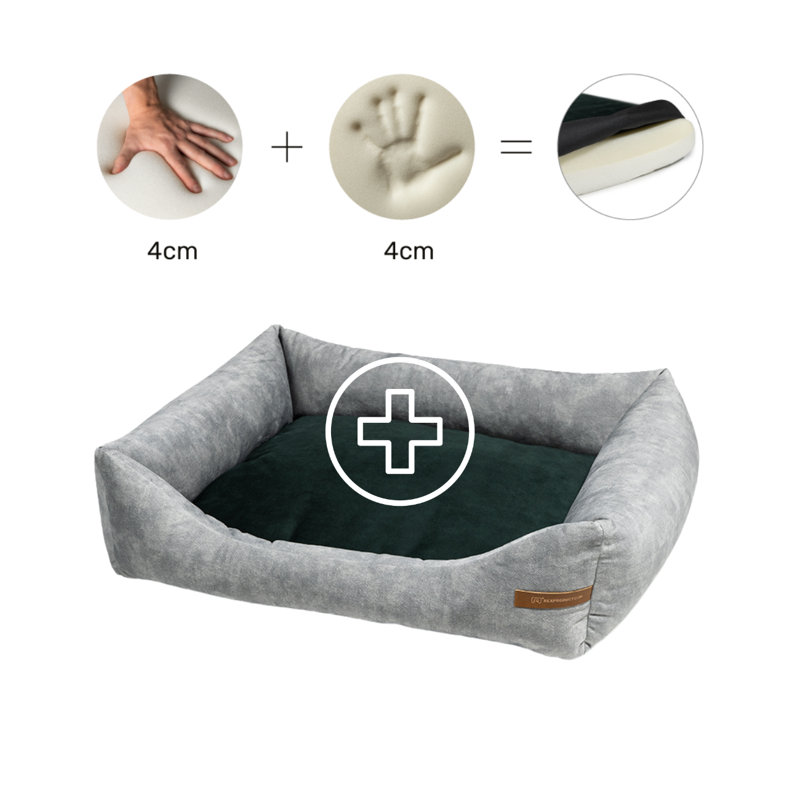 Orthopedic Polyester Pet Bed, 15cm H x 55cm W x 65cm D, Grey/Dark Green