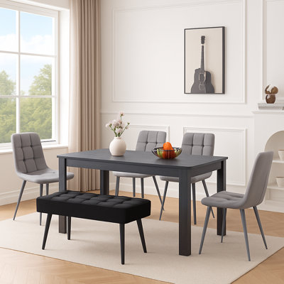 Dining Table and 4 Velvet Chairs With 1 Bench Dining Set Furniture