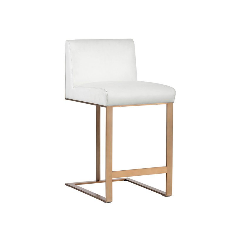 Dean Bar & Counter Stool, Antique Brass, Counter Stool (26" Seat Height), White Faux Leather