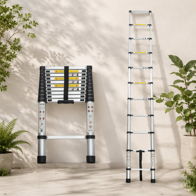 Échelle télescopique 10,5 pi, échelle télescopique, échelle pliante en alliage d'aluminium portable multi-usages pour le travail intérieur et extérieur, charge robuste de 300 lb