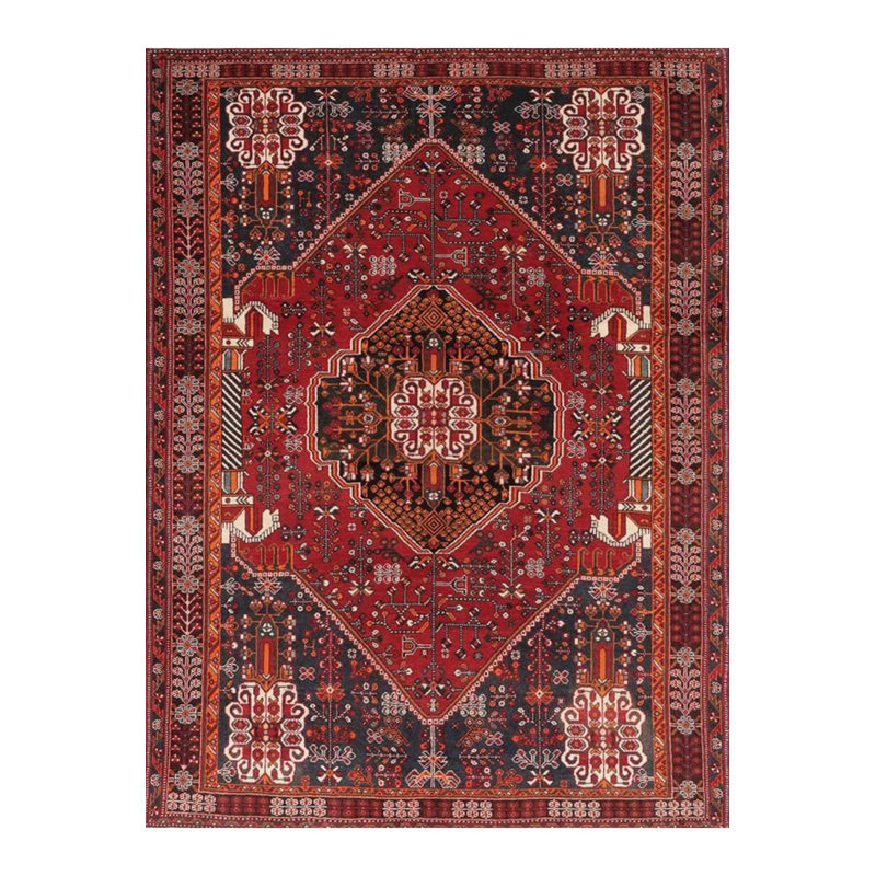 Tapis bourgogne à motif traditionnel lavable à la machine, Sous-tapis rectangulaire de 3 pi 3 po x 4 pi 11 po
