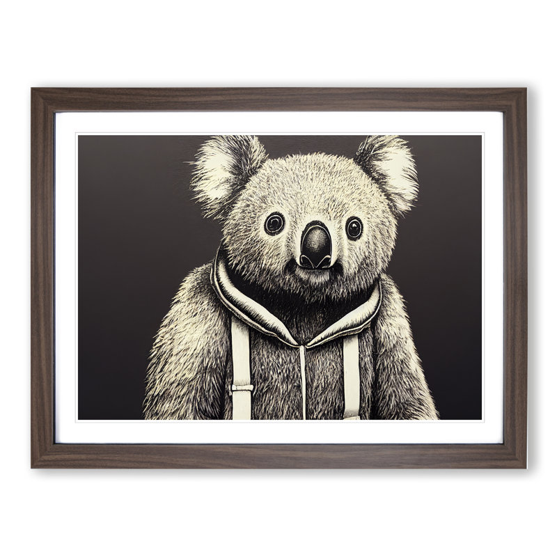 Young Koala Bear - Single Picture Frame Painting, 25cm H x 34cm W x 2cm D, Walnut