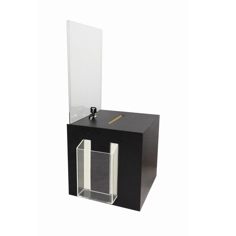 Black MDF Lockable Suggestion and Donation Box with Acrylic Header