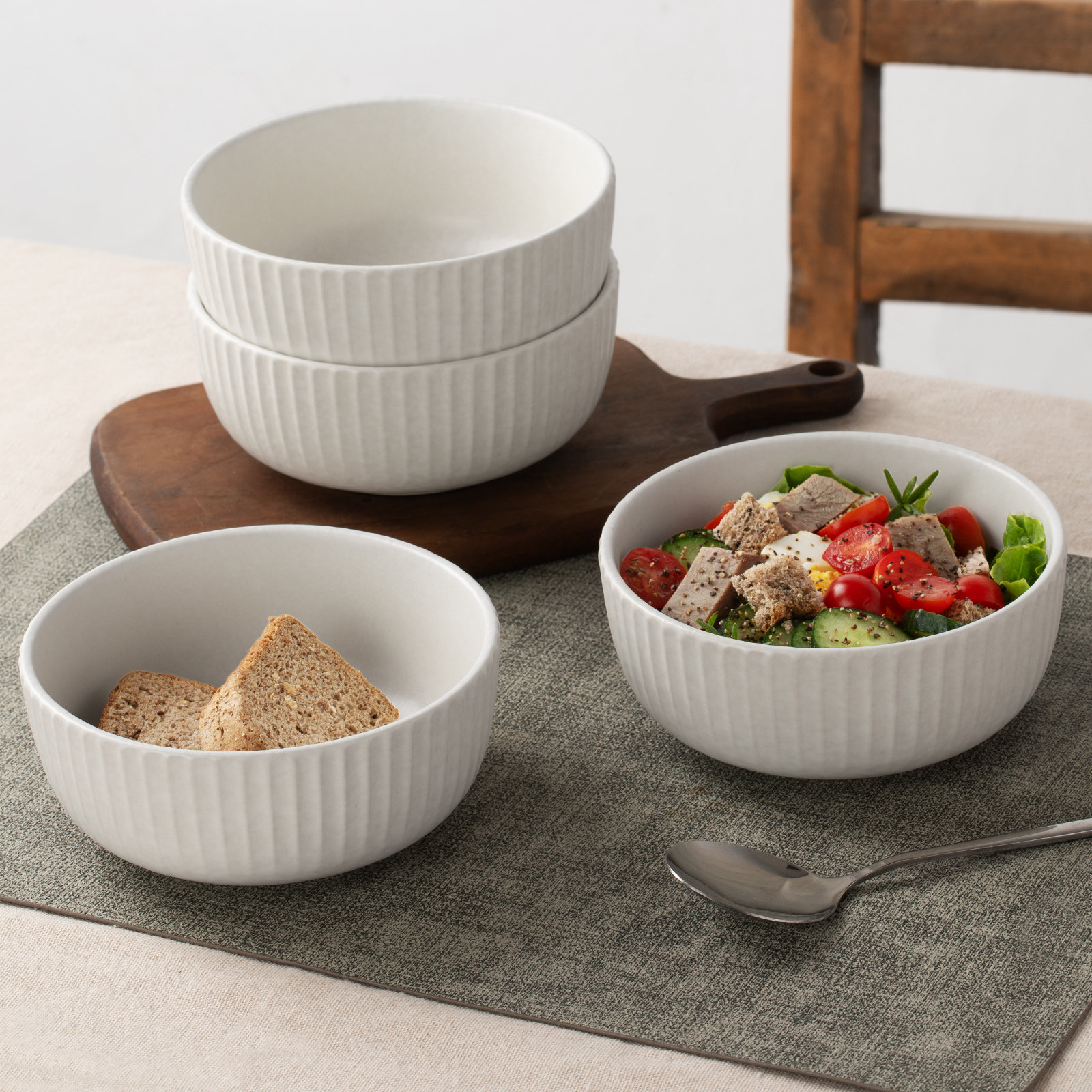 Stoneware Dinnerware Set, Matte White