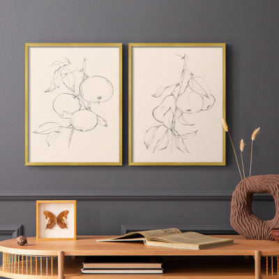 «Fruit Contour Study I», reproduction encadrée de qualité supérieure - prête à être accrochée - aucun clou requis - aucun clou requis