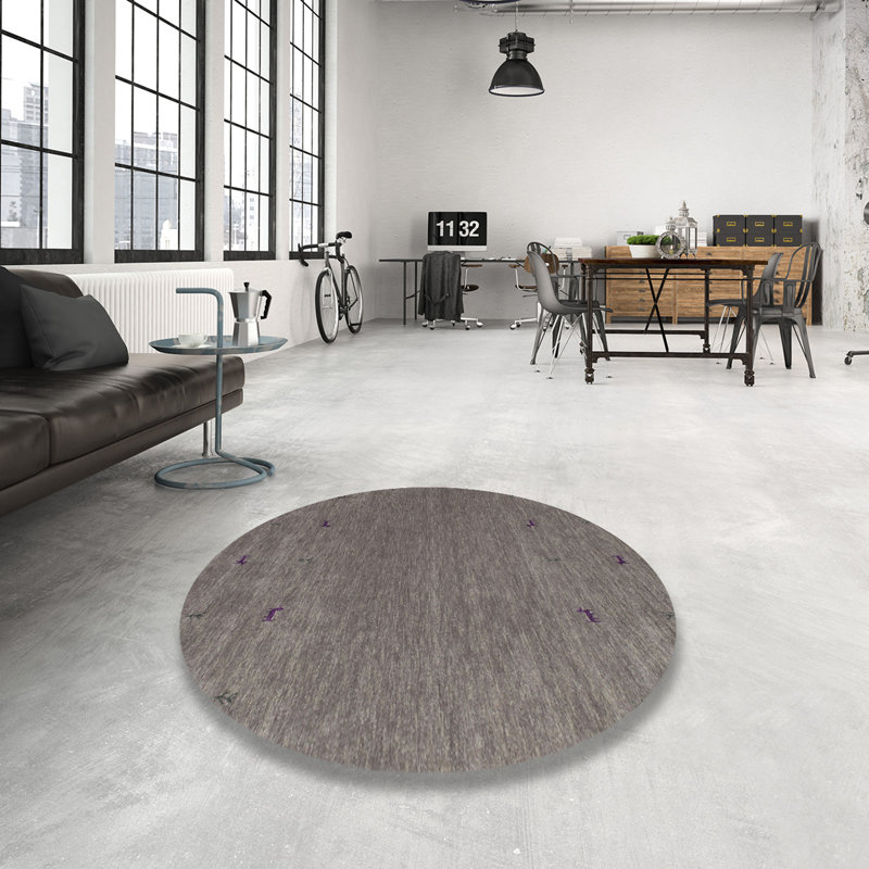 Tapis de zone gris foncé contemporain Raglan, Rond 5 pi