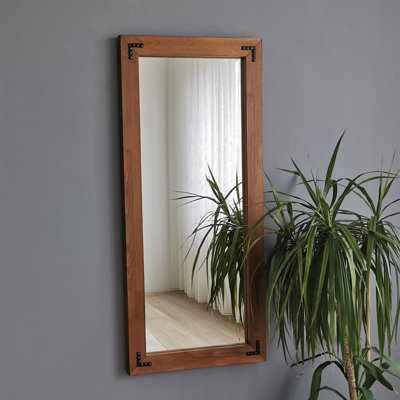 Miroir mural rustique, couleur noyer, 43,3 x 86,6 pouces | 100% bois de pin massif, assemblé, orientation réglable | Parfait pour le vestibule, le salon ou la chambre à coucher, design élégant et fonctionnel