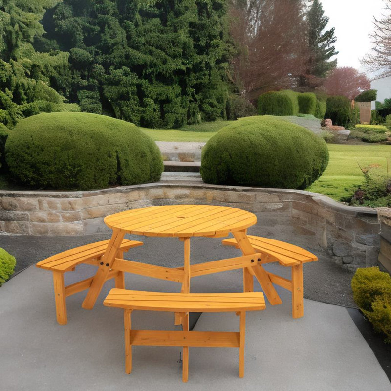 Nayra 6 - Person Wood Patio Dining Set with Round Table
