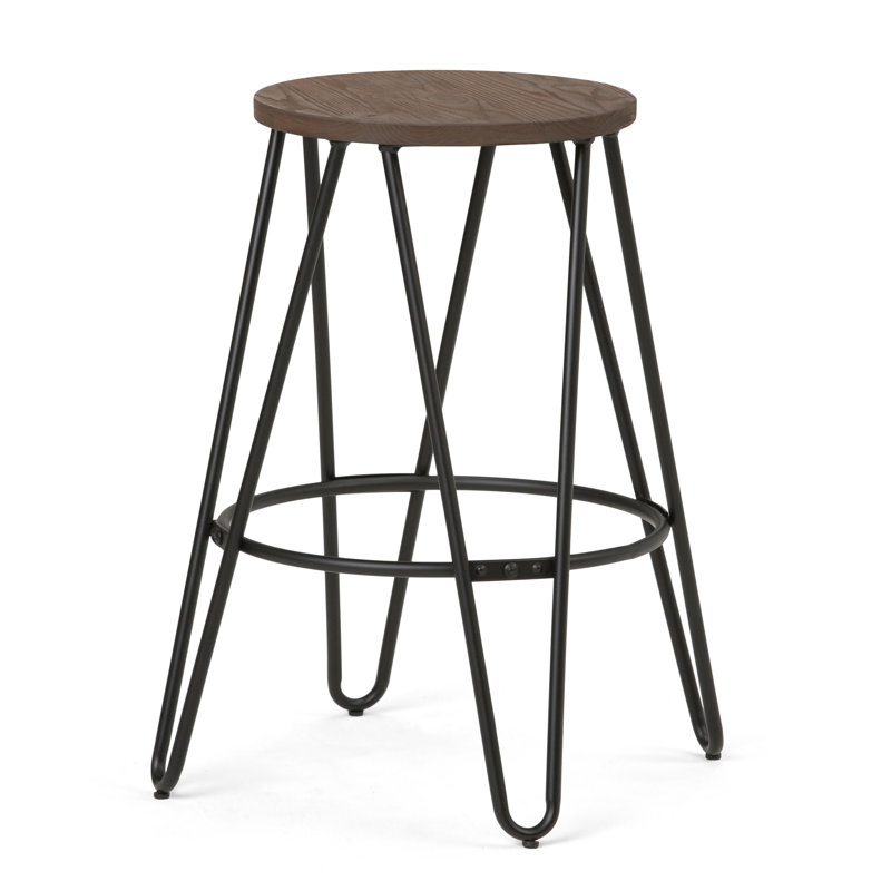 Simeon - 24" Metal Counter Height Stool With Wood Seat - Cocoa Brown / Black