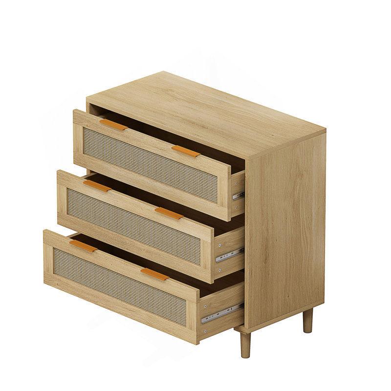 3-Drawers Rattan Storage Cabinet With Natural Aesthetic, Perfect For Organizing And Enhancing Any Room's Decor., Natural