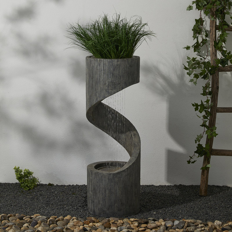 Fontaine courbée en résine avec lumière Zia, H 40 po x l 14 po x P 14 po, Gris